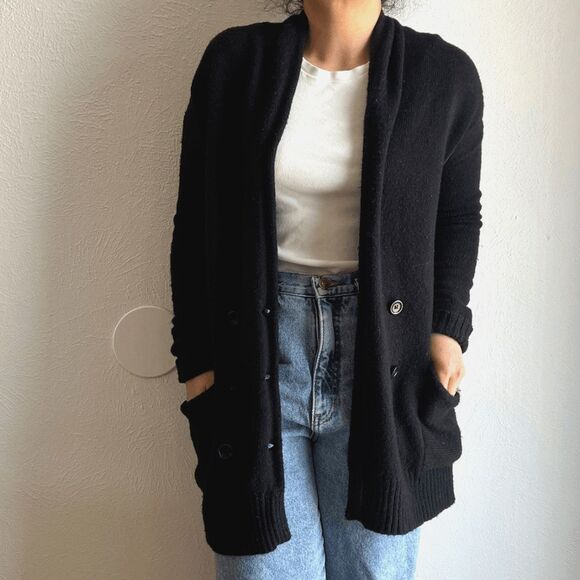 BCBG Max Azria Black Wool cashmere button down Cardigan Sweater duster shawl XS - Picture 2 of 13